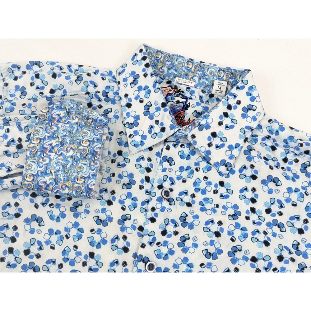 Robert Graham Tetonia Shirt Mens Medium White Blue Flip Casual Dress Long Sleeve